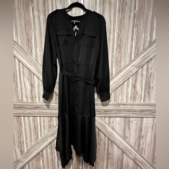 NWT Karl Lagerfeld Logo Belt Handkerchief Hem Midi Dress - Picture 5 of 12